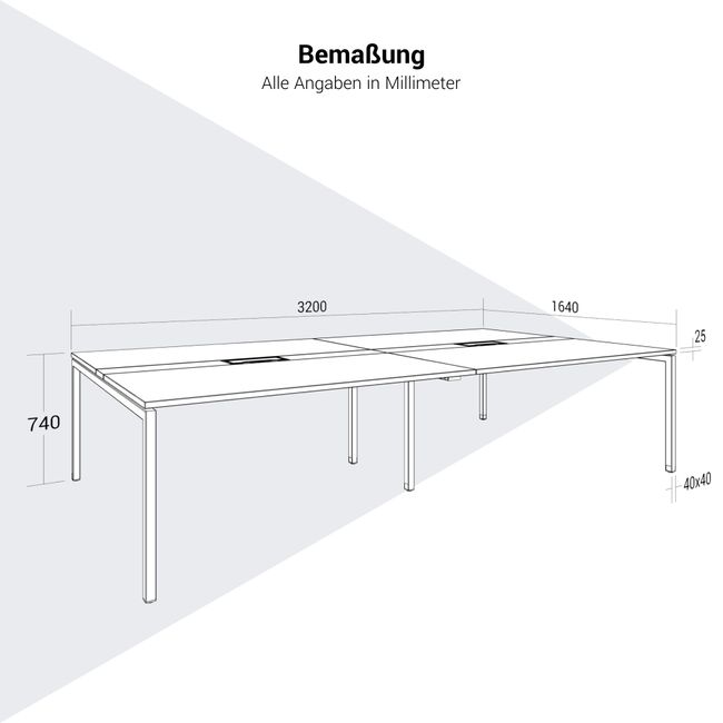 NOVA Konferenztisch | 3200 x 1640 mm (10 - 12 Personen), elektrifiziert, Schwarz