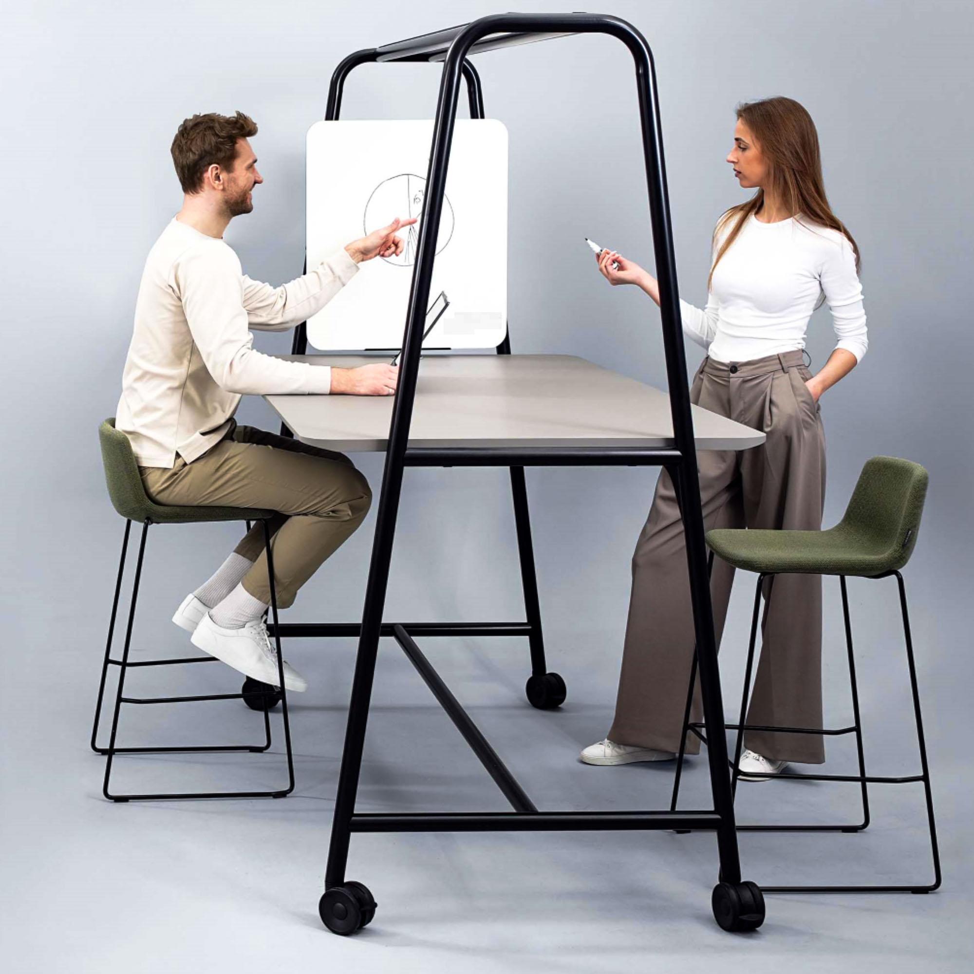Round multipurpose table | 1600 - 1800 x 740 - 1050 mm, HPL white - 13 Main Image