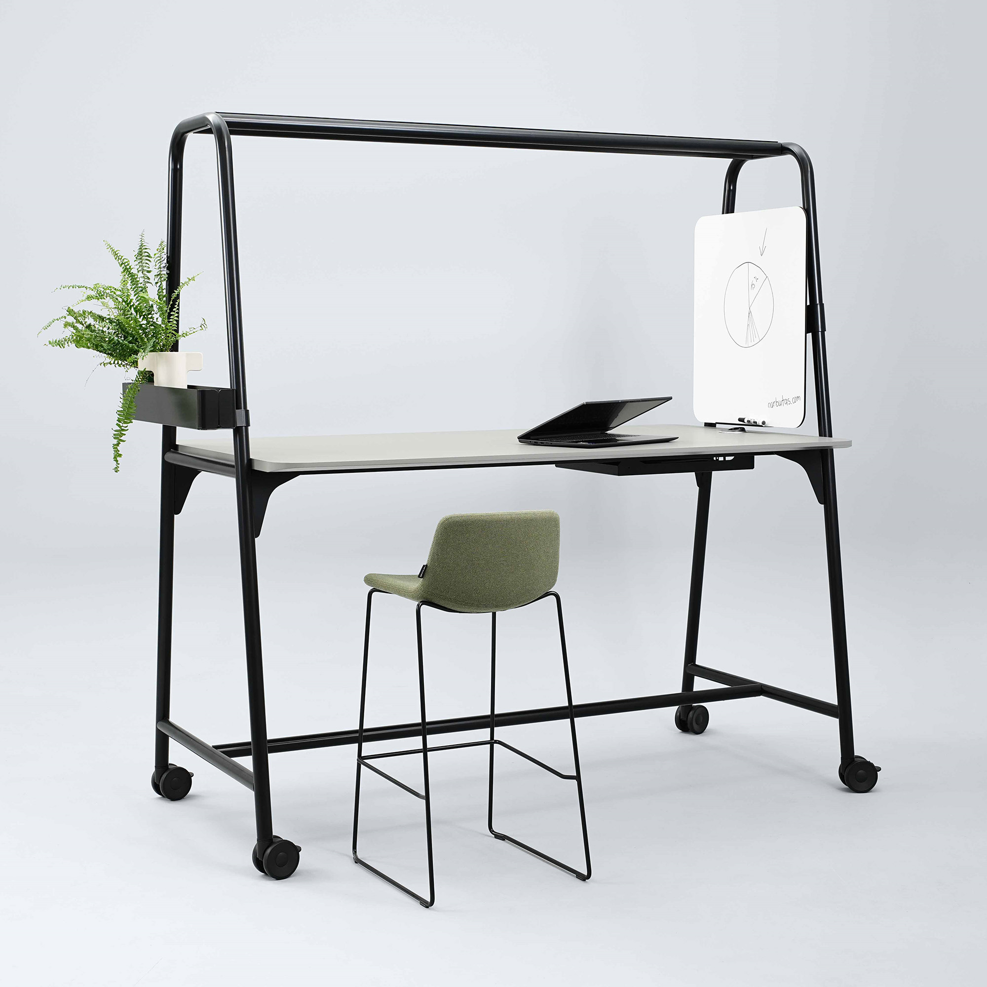 Round multipurpose table | 1600 - 1800 x 740 - 1050 mm, HPL white - 14 Main Image