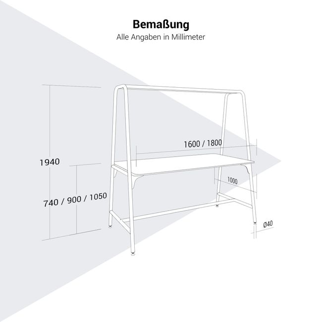 ROUND Multipurpose Tisch | 1600 - 1800 x 740 - 1050 mm, HPL Weiß