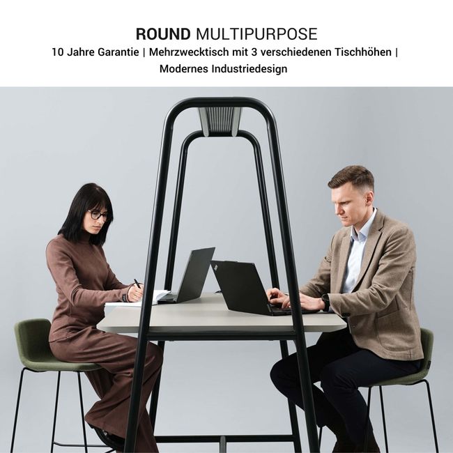 ROUND Multipurpose Tisch | 1600 - 1800 x 740 - 1050 mm, Fenix Grau