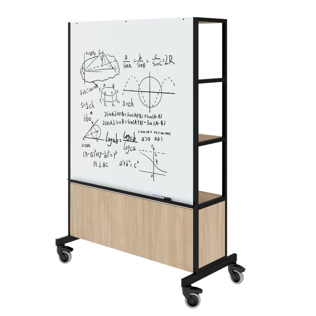 WORKLAB Mobile Medienwand | 1200 x 1790 mm, mit Einlegeboden, Schrank und Whiteboard