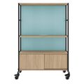 WORKLAB Mobile Medienwand | 1200 x 1790 mm, mit Einlegeboden, Schrank und Whiteboard