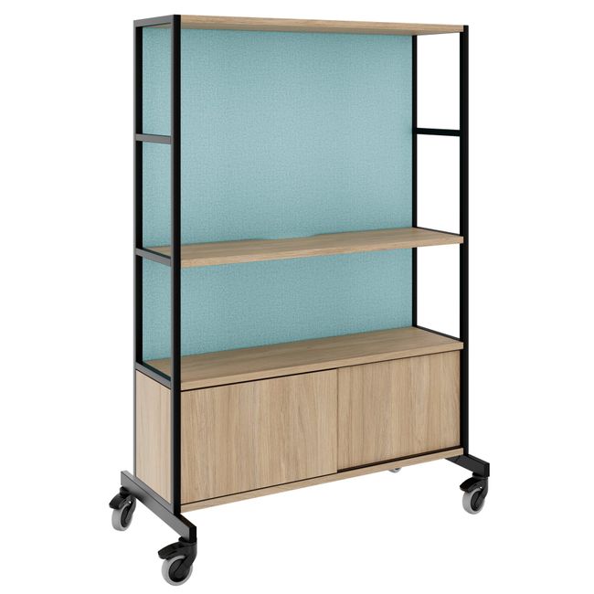 WORKLAB Mobile Medienwand | 1200 x 1790 mm, mit Einlegeboden, Schrank und Rückwand
