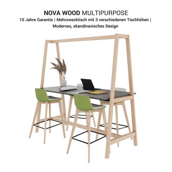 NOVA WOOD Multipurpose Tisch | 1400 - 1800 x 740 - 1050 mm, Fenix Schwarz
