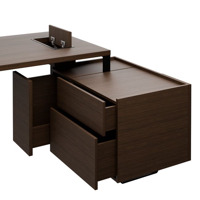 PLANA Chefschreibtisch | 2040-2440 x 750 mm, integriertes Lowboard