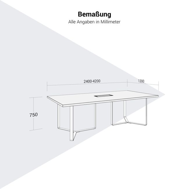 PLANA Konferenztisch | 2400-4200 x 750 mm (8-14 Personen)