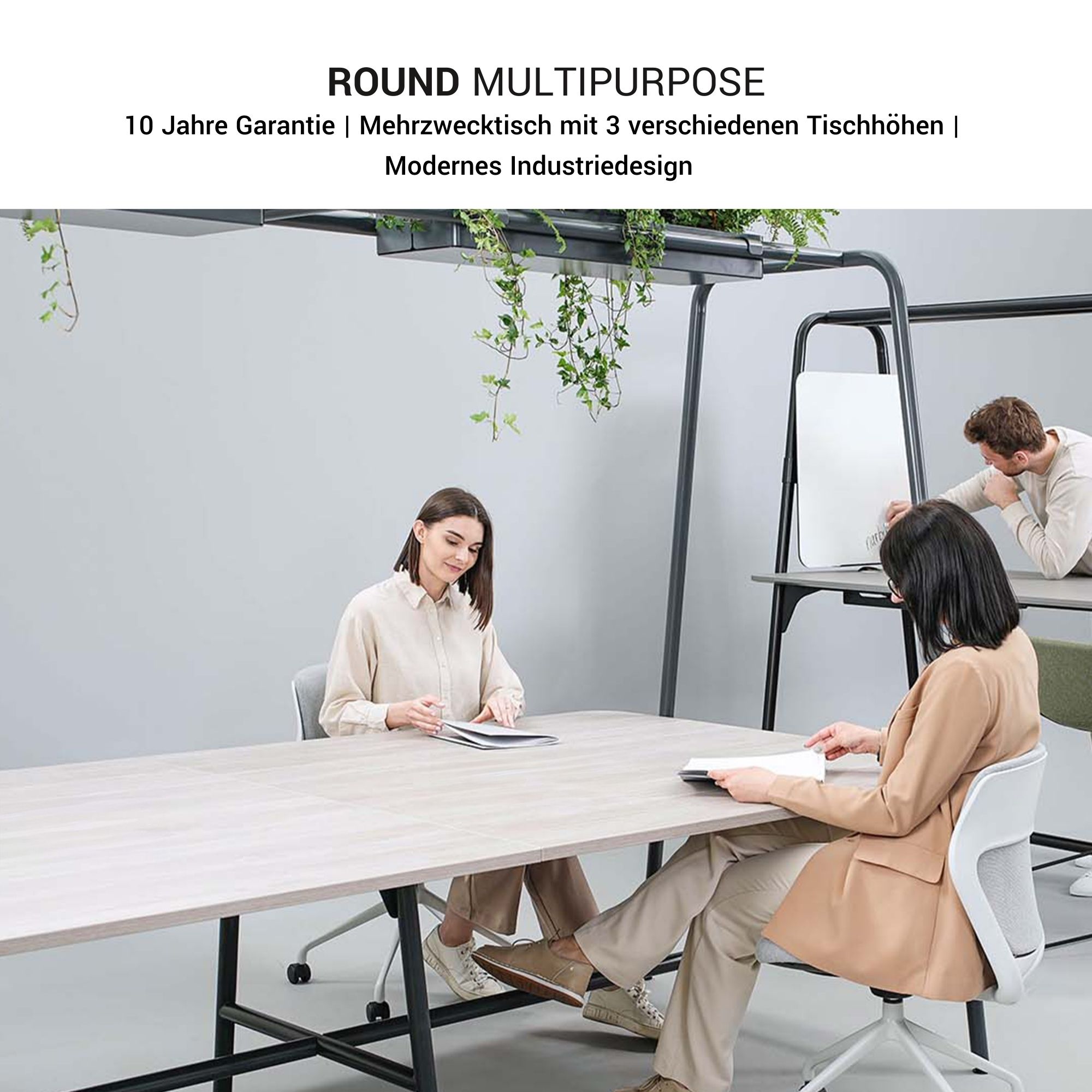 Round multipurpose table | 2400 - 2800 x 740 - 1050 mm, HPL white - 5 Main Image