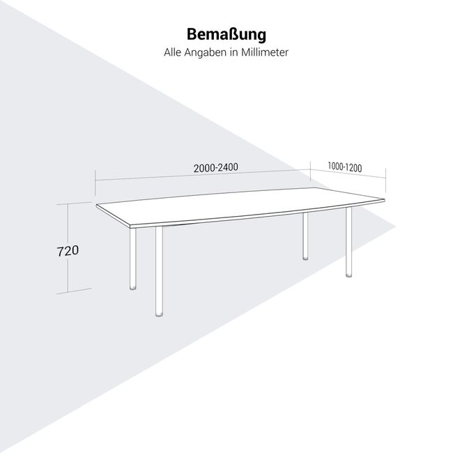 OPTIMA Konferenztisch | 2400 x 1200 mm (8 Sitzplätze), bootsform OPTIMA Konferenztisch | 2400 x 1200 mm (8 Sitzplätze), bootsform