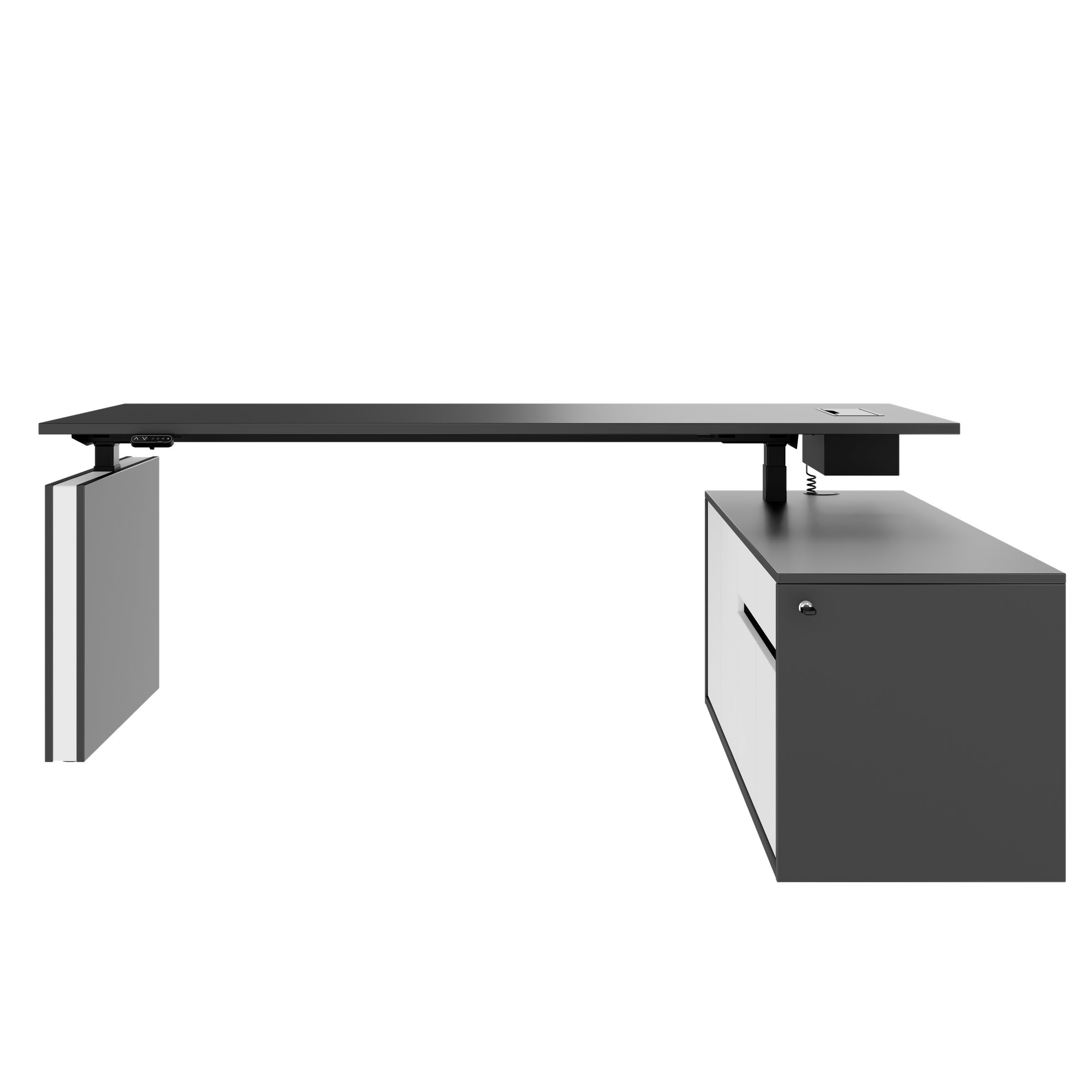 MOTION 2-motor desk with sideboard | Electrically height adjustable, 2000 x 1800 mm, anthracite - 4 Main Image