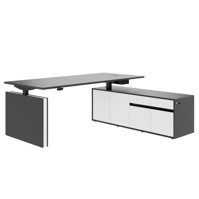 MOTION 2-Motoren-Schreibtisch mit Sideboard | Elektrisch höhenverstellbar, 2000 x 1800 mm, Anthrazit