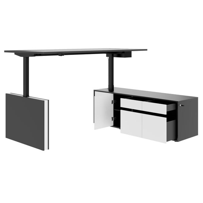 MOTION 2-Motoren-Schreibtisch mit Sideboard | Elektrisch höhenverstellbar, 2000 x 1800 mm, Anthrazit