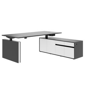 MOTION 2-Motoren-Schreibtisch mit Sideboard | Elektrisch höhenverstellbar, 2000 x 1800 mm, Anthrazit