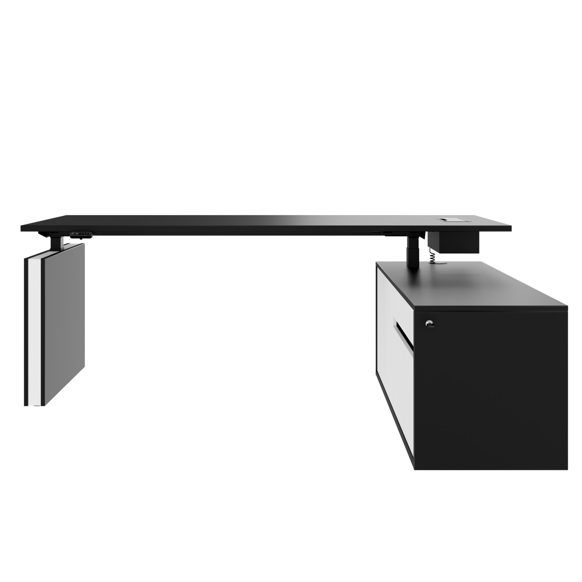 MOTION 2-motor desk with sideboard | Electrically height adjustable, 2000 x 1800 mm, black - 4 Main Image
