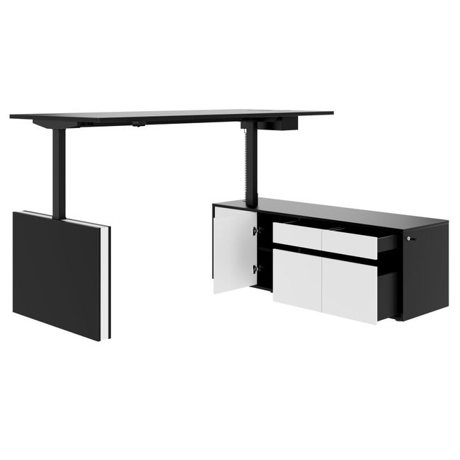 MOTION 2-Motoren-Schreibtisch mit Sideboard | Elektrisch höhenverstellbar, 2000 x 1800 mm, Schwarz