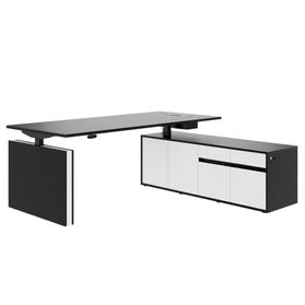 MOTION 2-Motoren-Schreibtisch mit Sideboard | Elektrisch höhenverstellbar, 2000 x 1800 mm, Schwarz