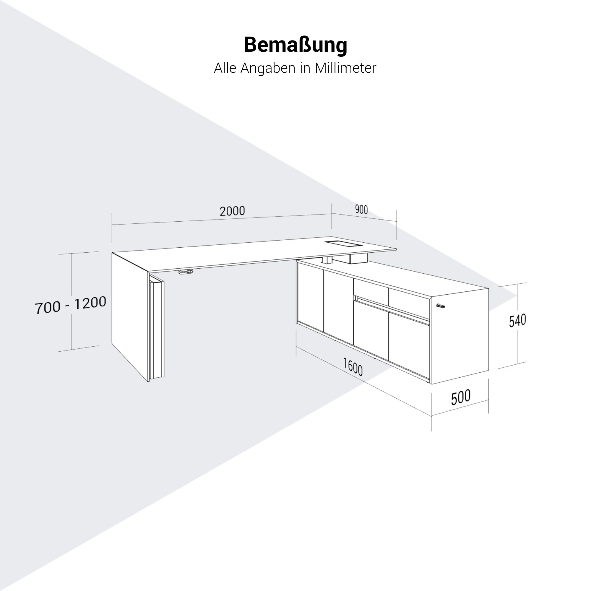 MOTION 2-Motoren-Schreibtisch mit Sideboard | Elektrisch höhenverstellbar, 2000 x 1800 mm, Esche Schwarz Furnier - 13 Main Image