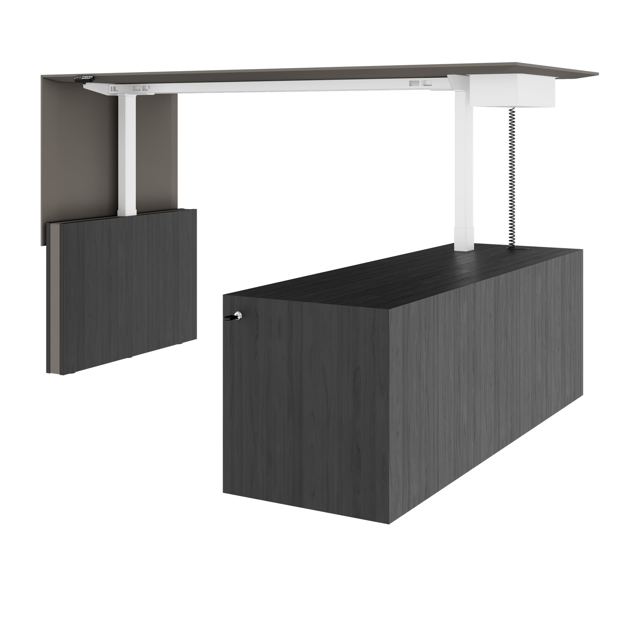 MOTION 2-Motoren-Schreibtisch mit Sideboard | Elektrisch höhenverstellbar, 2000 x 1800 mm, Esche Schwarz Furnier - 3 Main Image