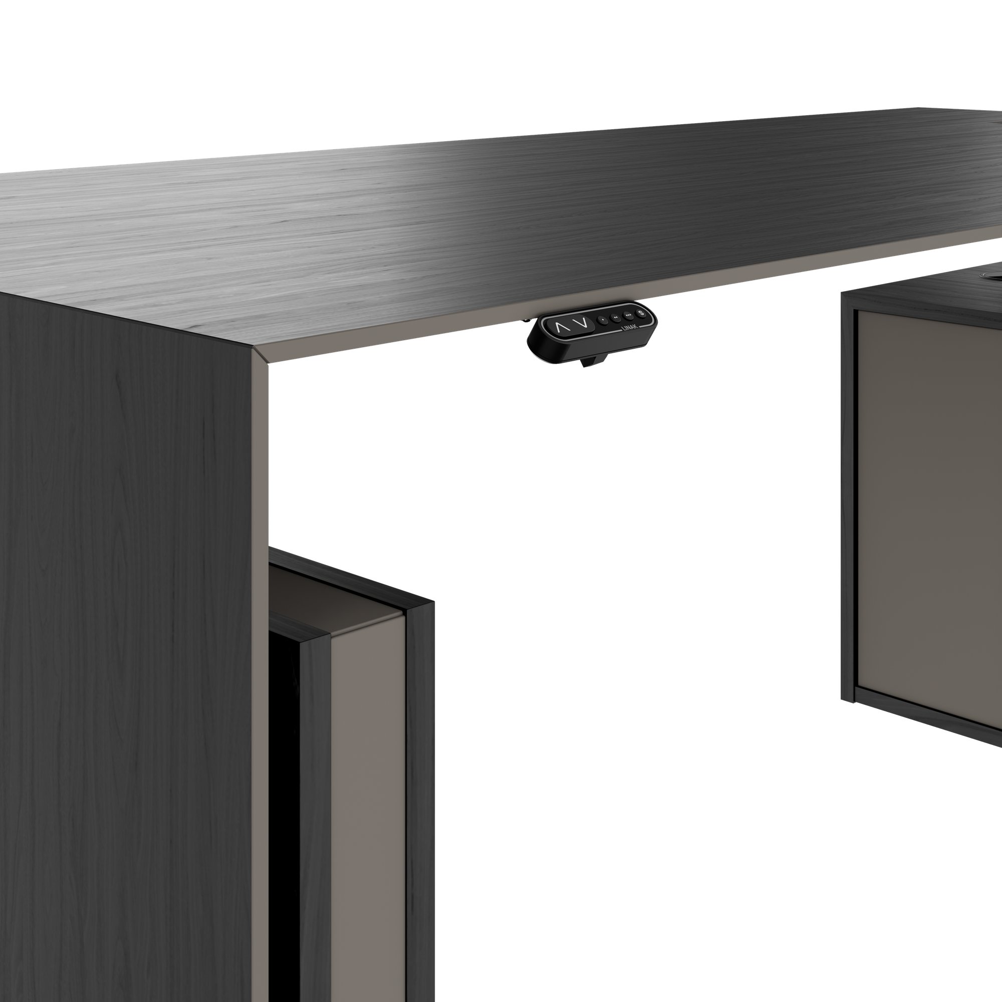 MOTION 2-Motoren-Schreibtisch mit Sideboard | Elektrisch höhenverstellbar, 2000 x 1800 mm, Esche Schwarz Furnier - 4 Main Image