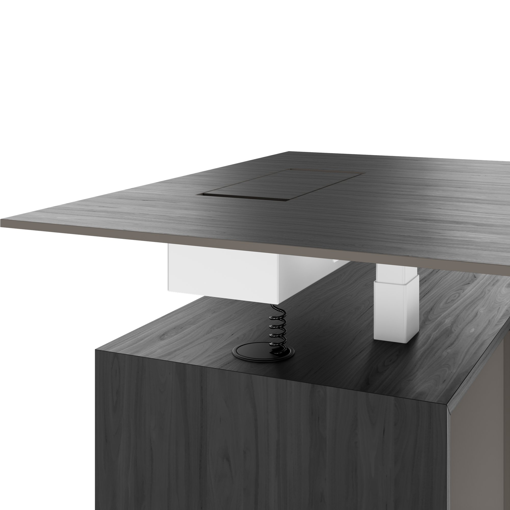 MOTION 2-Motoren-Schreibtisch mit Sideboard | Elektrisch höhenverstellbar, 2000 x 1800 mm, Esche Schwarz Furnier - 5 Main Image