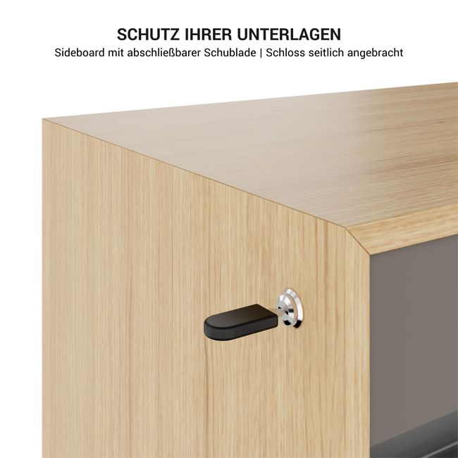 MOTION 2-Motoren-Schreibtisch mit Sideboard | Elektrisch höhenverstellbar, 2000 x 1800 mm, Esche Schwarz Furnier