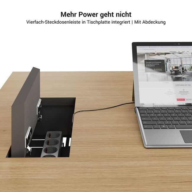 MOTION 2-Motoren-Schreibtisch mit Sideboard | Elektrisch höhenverstellbar, 2000 x 1800 mm, Esche Schwarz Furnier