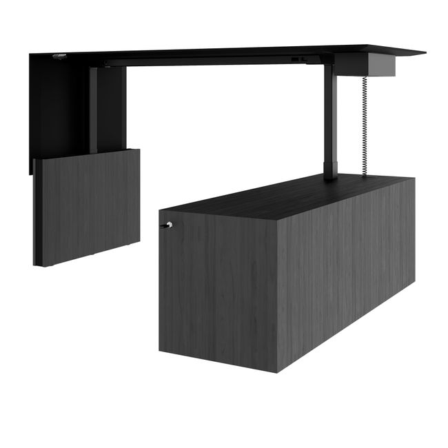MOTION 2-Motoren-Schreibtisch mit Sideboard | Elektrisch höhenverstellbar, 2000 x 1800 mm, Esche Schwarz Furnier