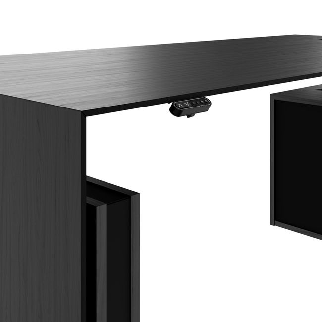 MOTION 2-Motoren-Schreibtisch mit Sideboard | Elektrisch höhenverstellbar, 2000 x 1800 mm, Esche Schwarz Furnier