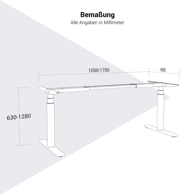TELDRA Office Motortisch-Gestell | 1050 - 1700 mm, elektrisch höhenverstellbar