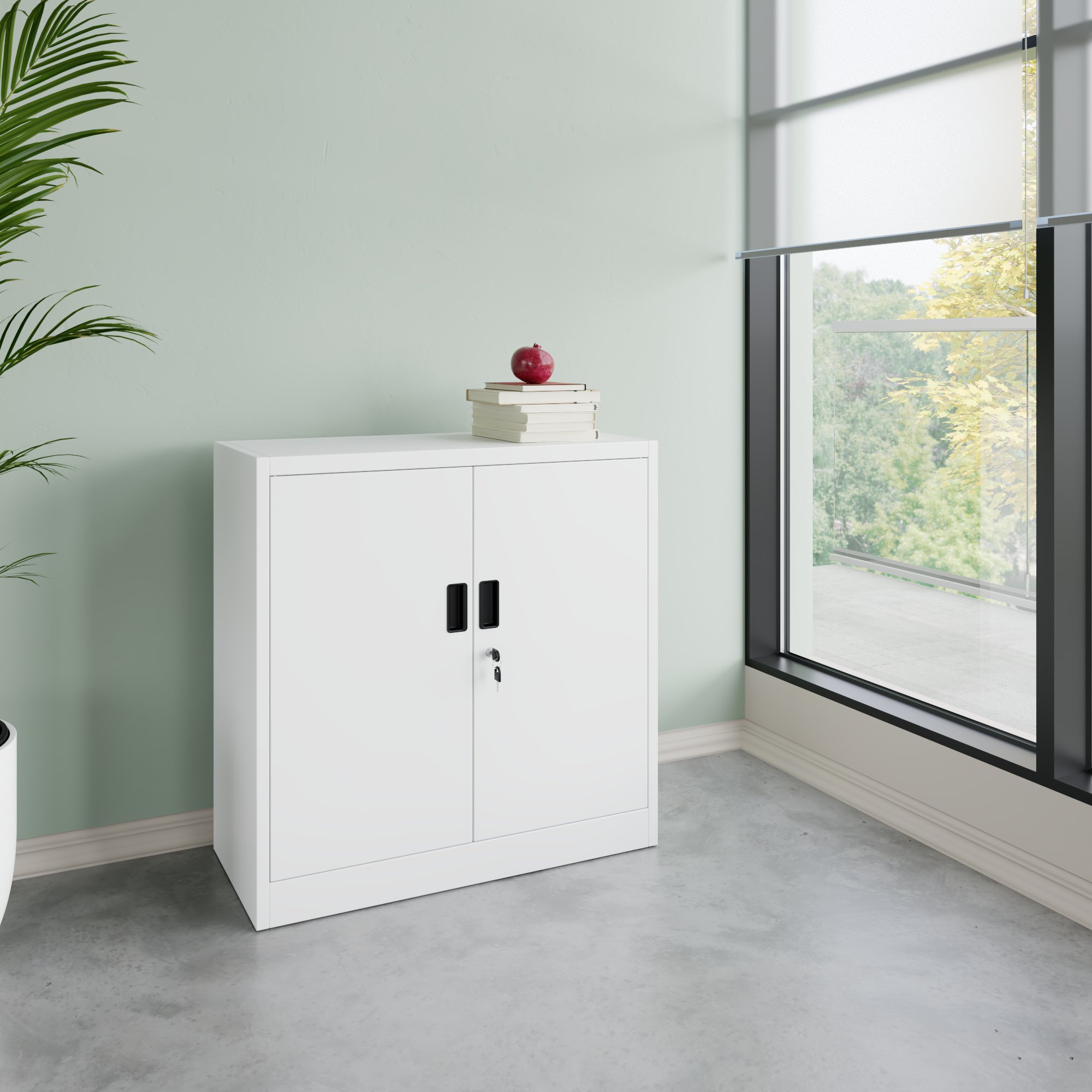 Corex wing door cabinet | 2OH, 900 x 900 mm, steel body, white - 2 Main Image