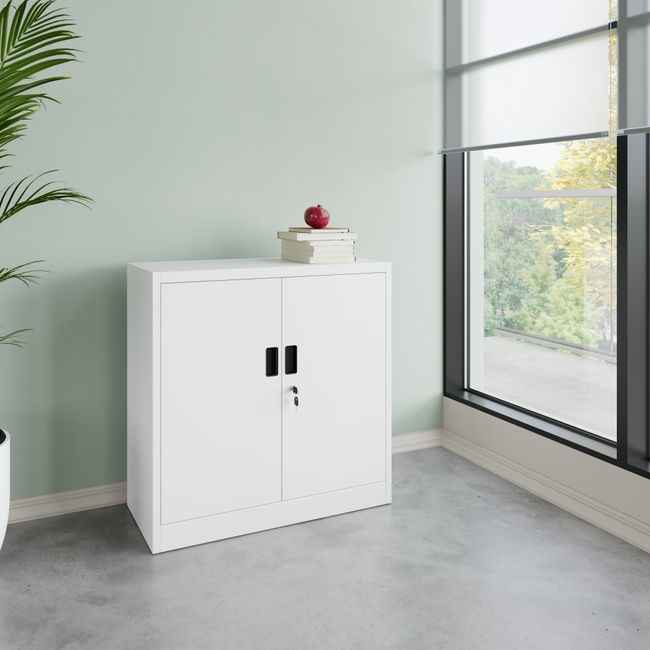 COREX Flügeltürenschrank | 2OH, 900 x 900 mm, Stahlkorpus, Weiß