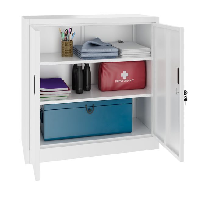 COREX Flügeltürenschrank | 2OH, 900 x 900 mm, Stahlkorpus, Weiß