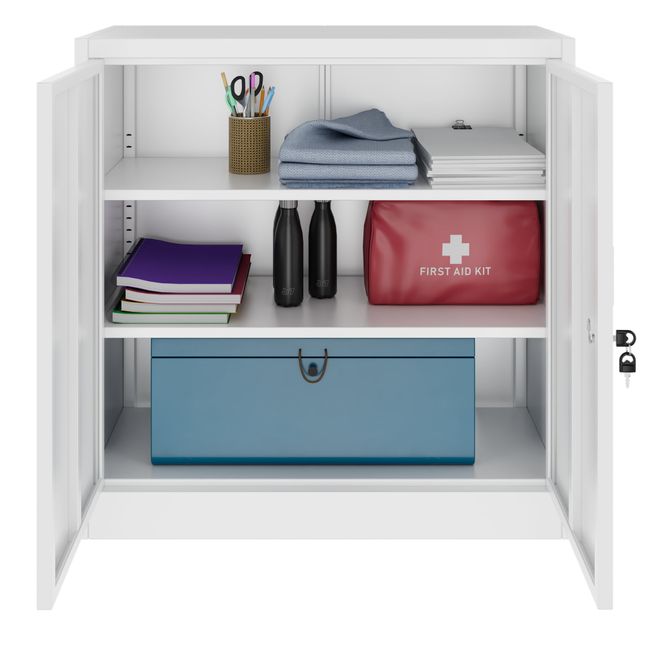 COREX Flügeltürenschrank | 2OH, 900 x 900 mm, Stahlkorpus, Weiß