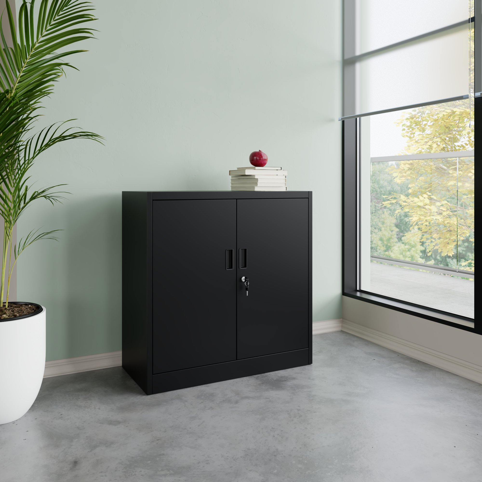 Corex wing door cabinet | 2OH, 900 x 900 mm, steel body, black - 2 Main Image