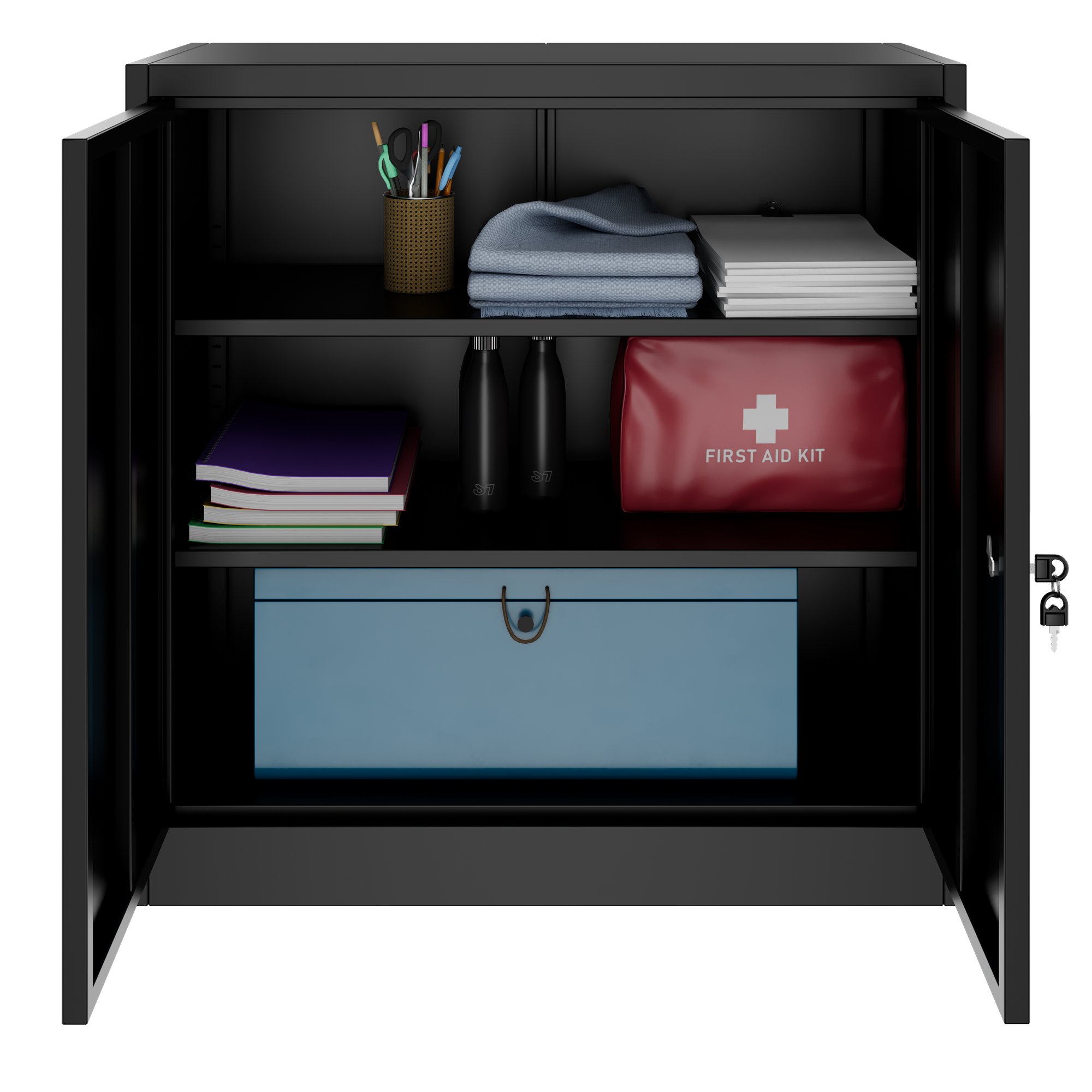 Corex wing door cabinet | 2OH, 900 x 900 mm, steel body, black - 4 Main Image