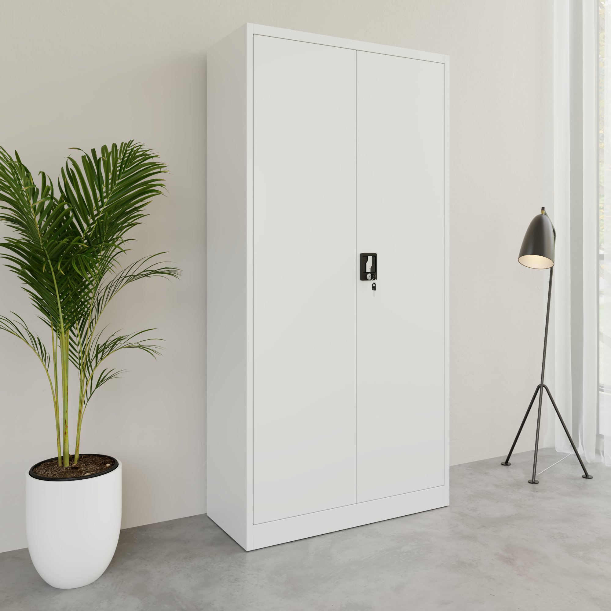 Corex wing door cabinet | 5OH, 900 x 1850 mm, steel body, white - 2 Main Image