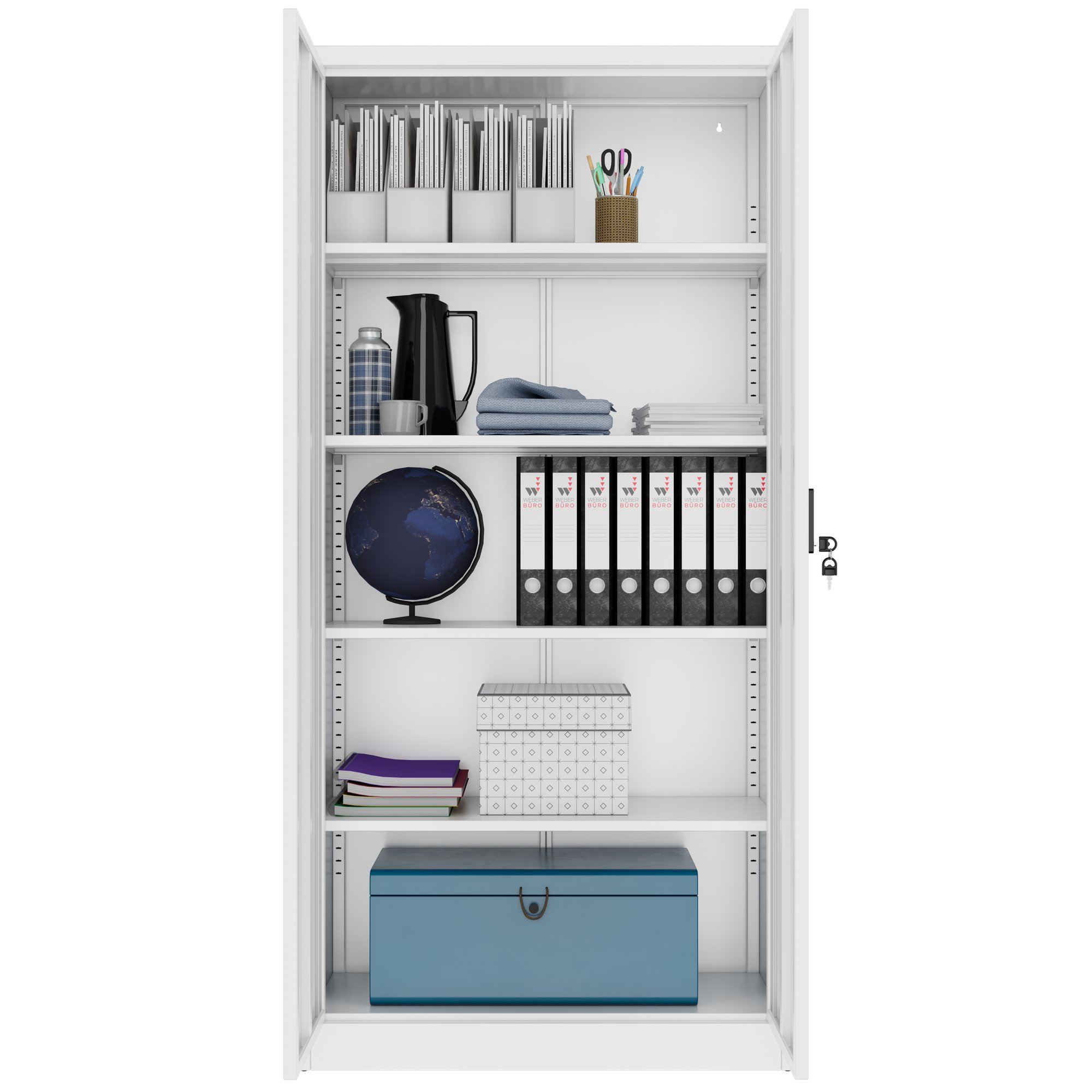 Corex wing door cabinet | 5OH, 900 x 1850 mm, steel body, white - 4 Main Image