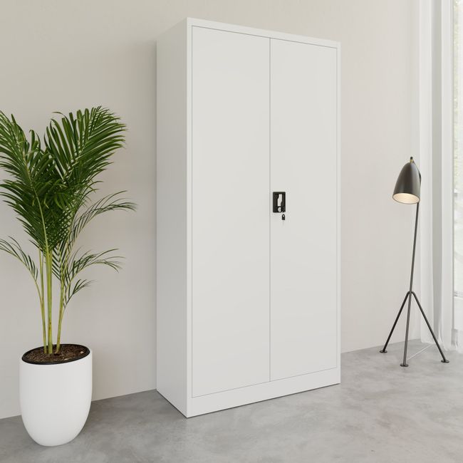 COREX Flügeltürenschrank | 5OH, 900 x 1850 mm, Stahlkorpus, Weiß