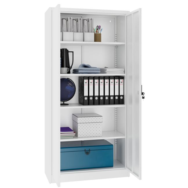 COREX Flügeltürenschrank | 5OH, 900 x 1850 mm, Stahlkorpus, Weiß