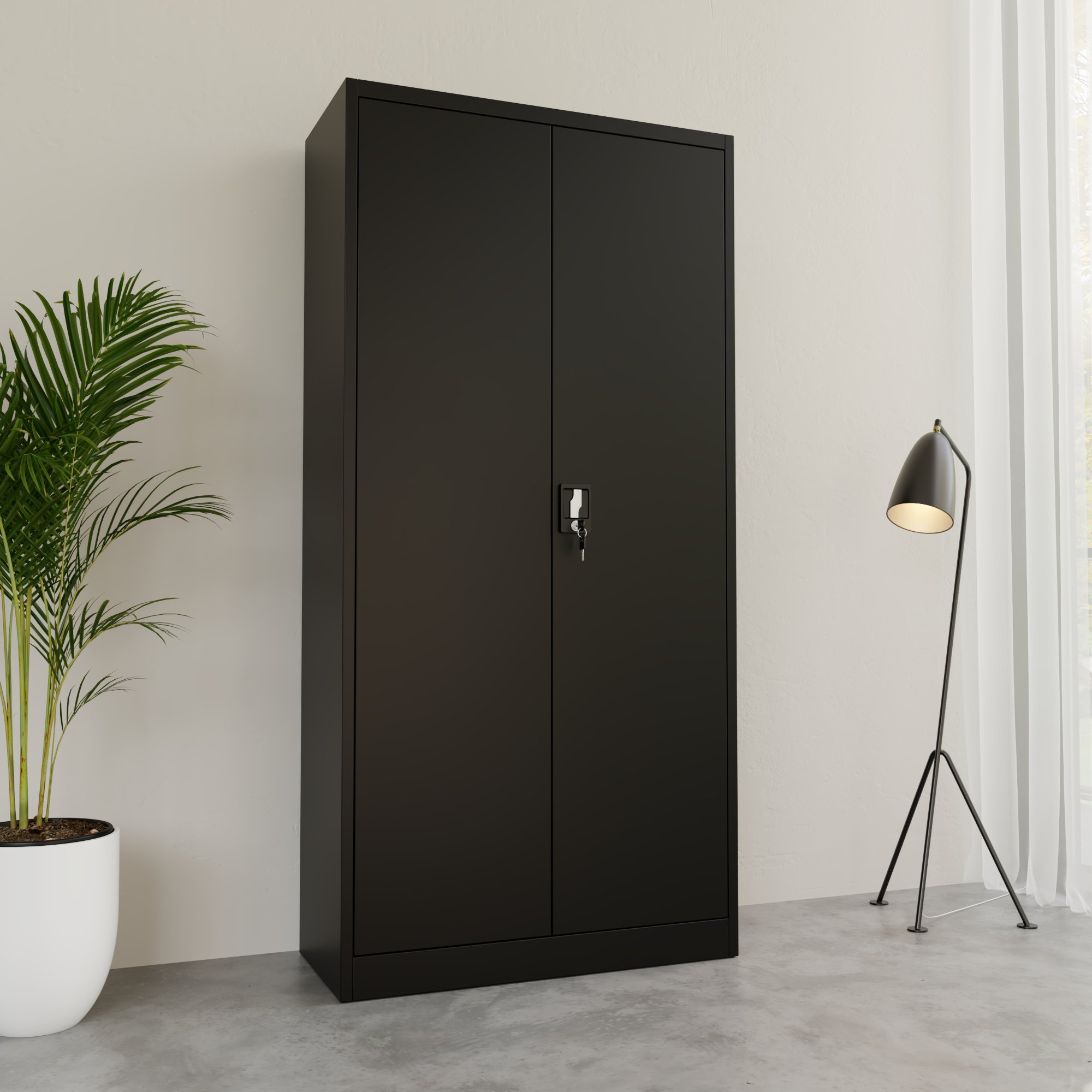 Corex wing door cabinet | 5OH, 900 x 1850 mm, steel body, black - 2 Main Image