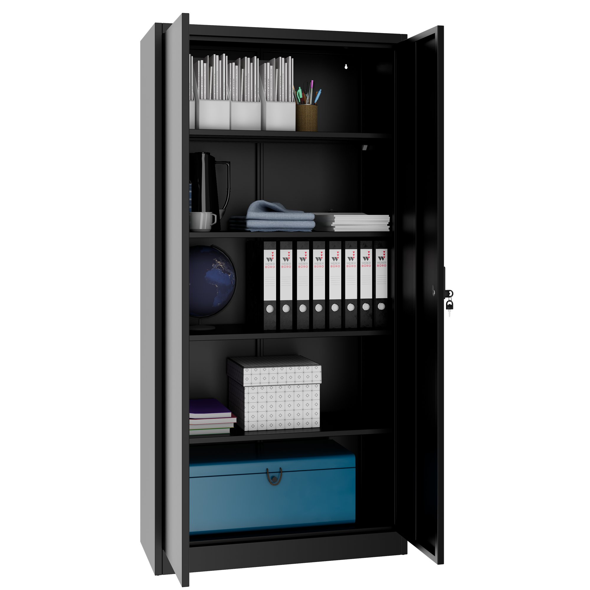 Corex wing door cabinet | 5OH, 900 x 1850 mm, steel body, black - 3 Main Image