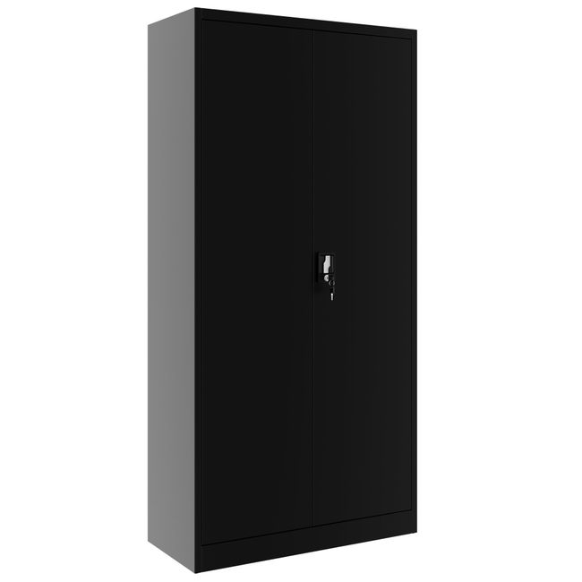 COREX Flügeltürenschrank | 5OH, 900 x 1850 mm, Stahlkorpus, Schwarz