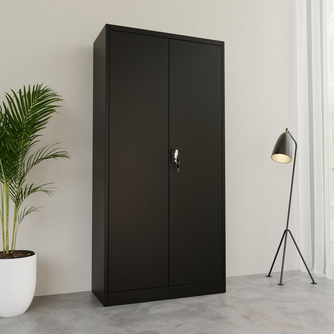 COREX Flügeltürenschrank | 5OH, 900 x 1850 mm, Stahlkorpus, Schwarz