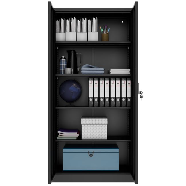 COREX Flügeltürenschrank | 5OH, 900 x 1850 mm, Stahlkorpus, Schwarz