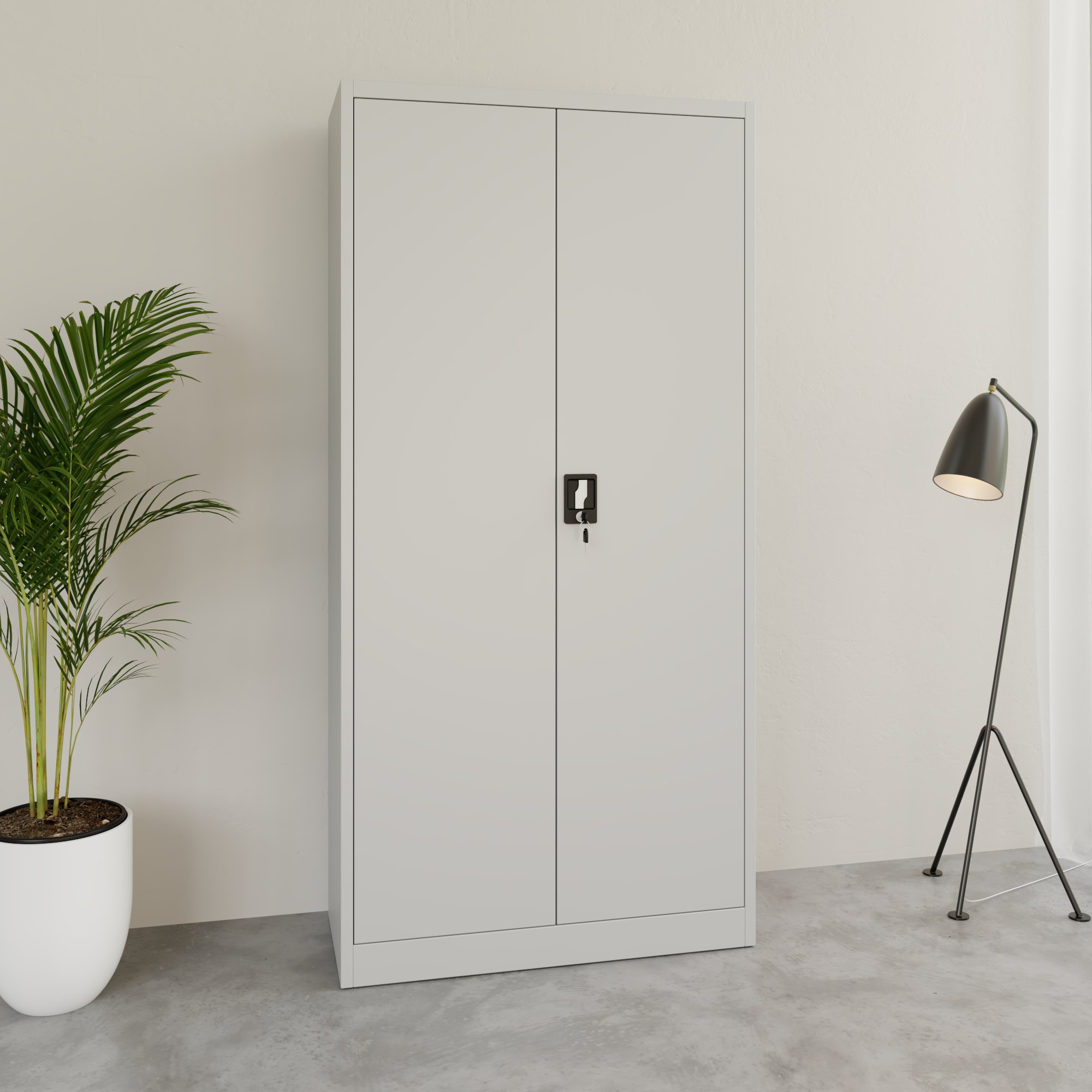 Corex wing door cabinet | 5OH, 900 x 1850 mm, steel body, light gray - 2 Main Image