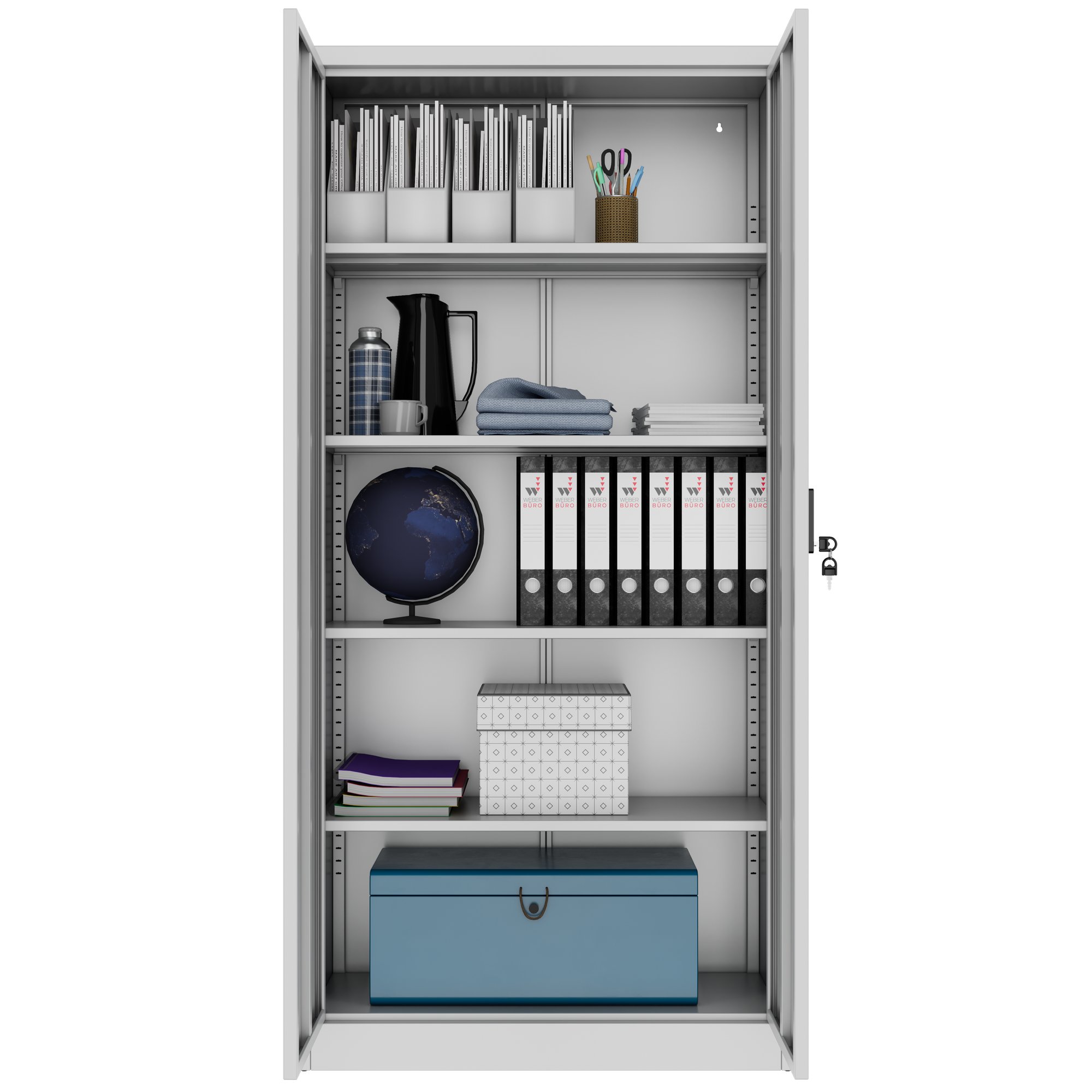 Corex wing door cabinet | 5OH, 900 x 1850 mm, steel body, light gray - 4 Main Image
