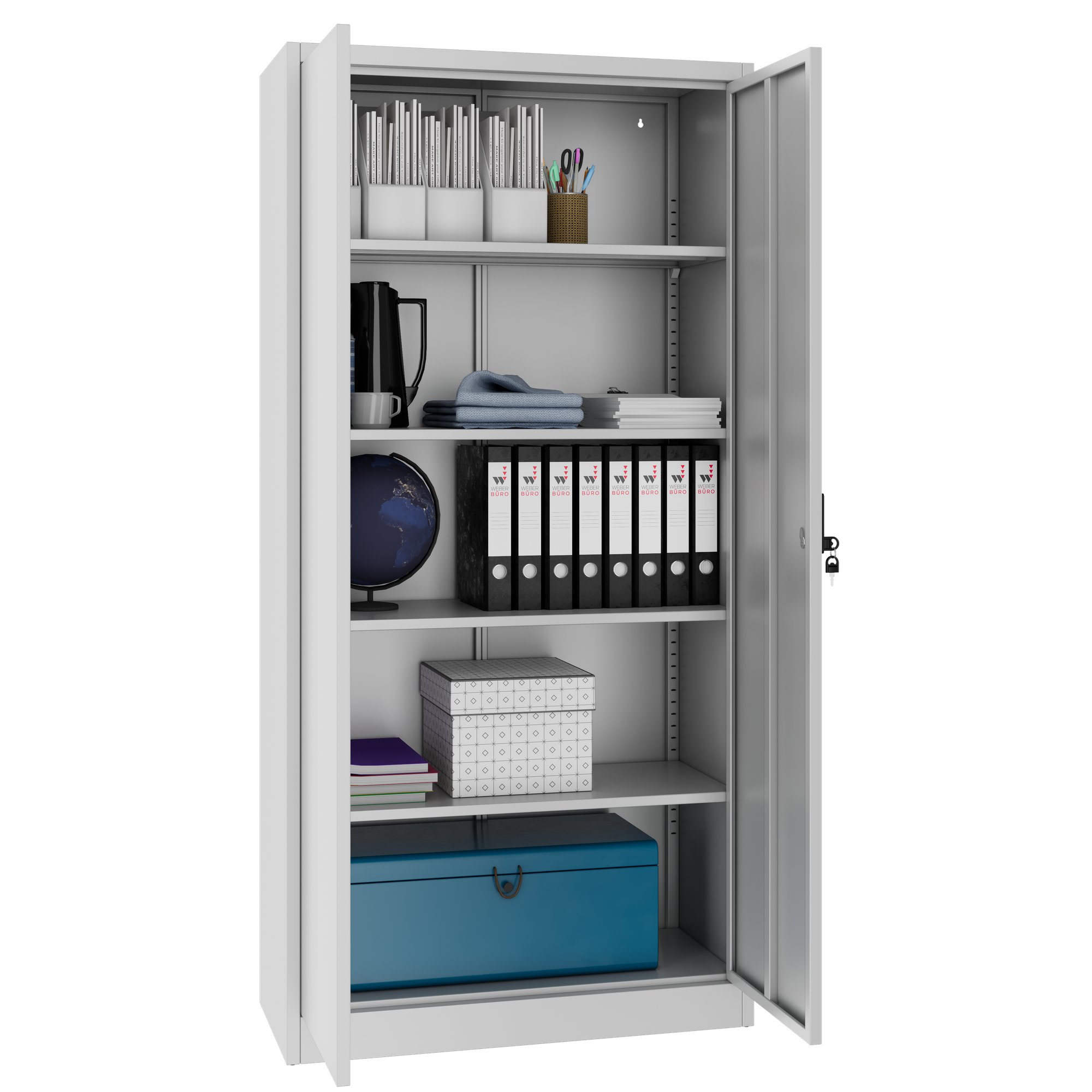 Corex wing door cabinet | 5OH, 900 x 1850 mm, steel body, light gray - 3 Main Image