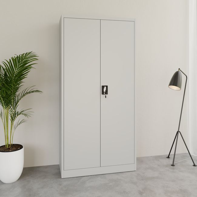 COREX Flügeltürenschrank | 5OH, 900 x 1850 mm, Stahlkorpus, Lichtgrau