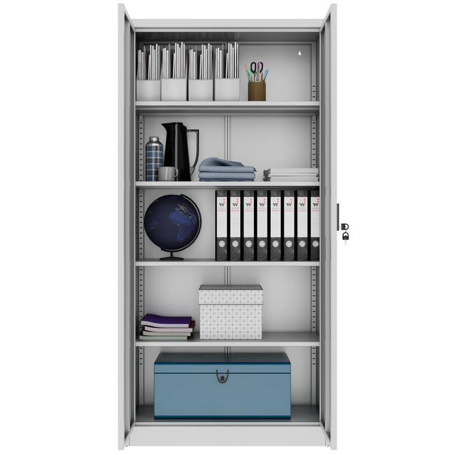 COREX Flügeltürenschrank | 5OH, 900 x 1850 mm, Stahlkorpus, Lichtgrau