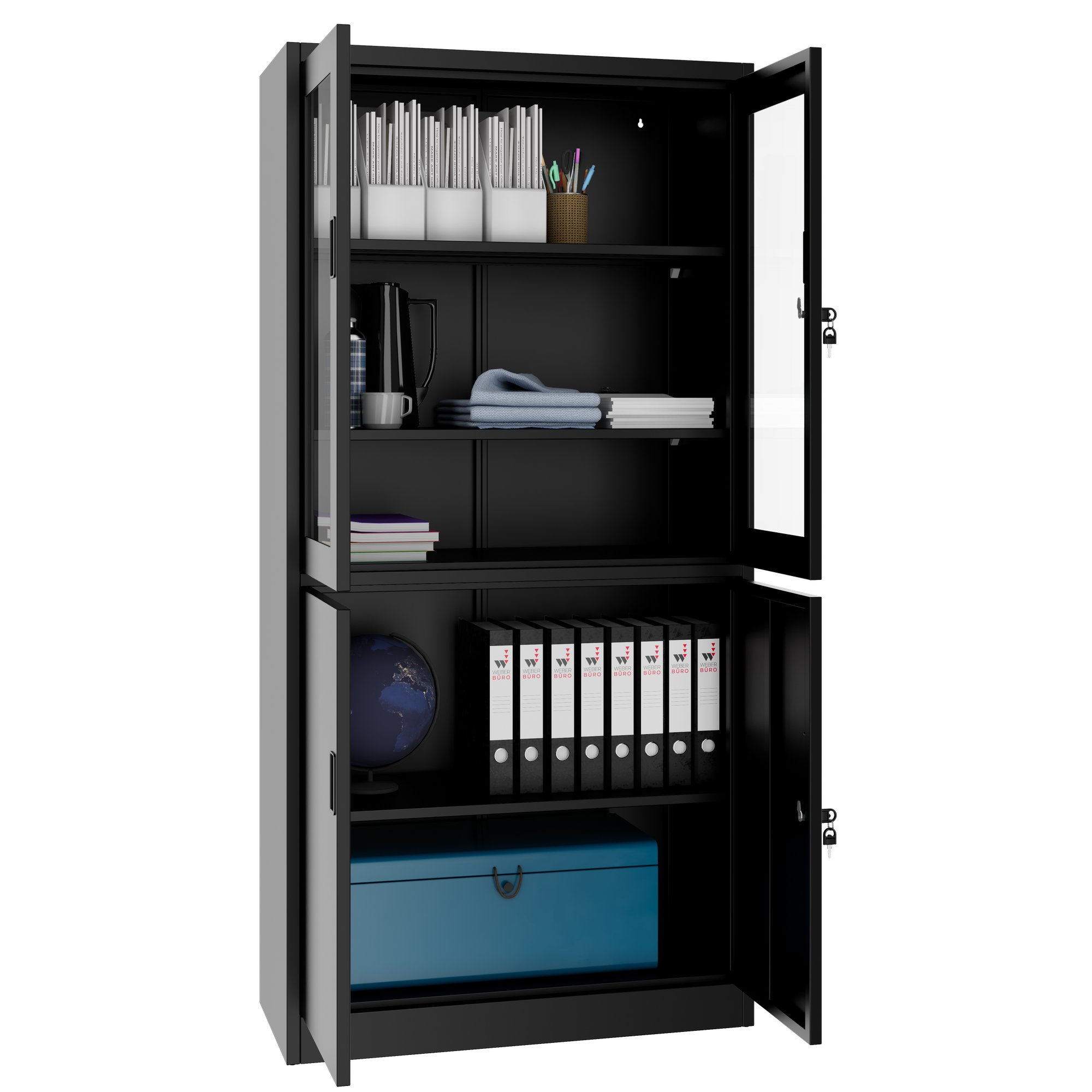 Corex combination cabinet | 5OH, 900 x 1850 mm, steel body, black - 3 Main Image